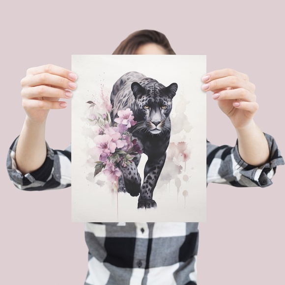 Watercolor Black Jaguar Wall Art Print Unframed - Majestic Jungle Elegance - Picture 4 of 6